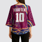 Personalized Brisbane Lions AFL Mascot Kimono Sleeve Blouse Aboriginal Dot Art - Dreamtime Football Mascot