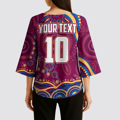 Personalized Brisbane Lions AFL Mascot Kimono Sleeve Blouse Aboriginal Dot Art - Dreamtime Football Mascot