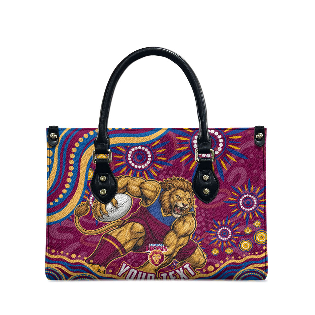 Personalized Brisbane Lions AFL Mascot Leather Bag Aboriginal Dot Art - Dreamtime Football Mascot