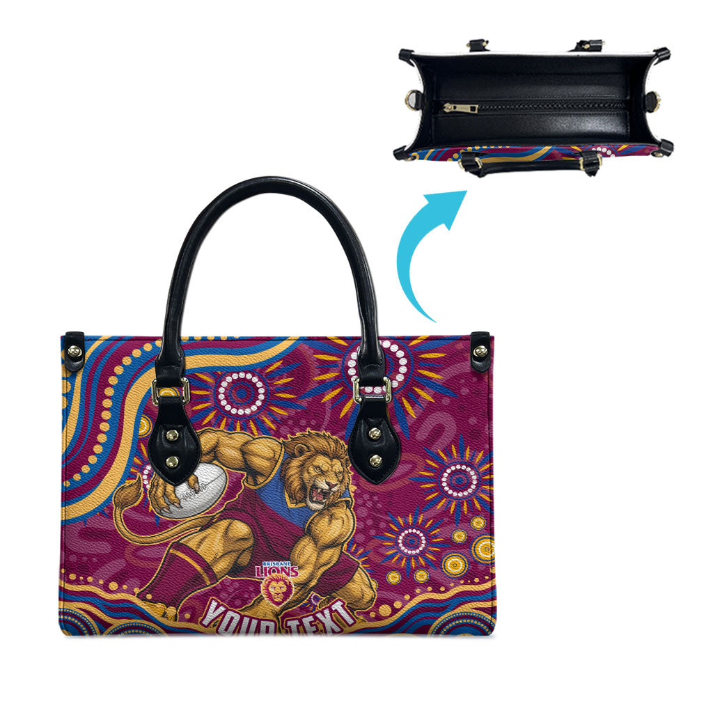 Personalized Brisbane Lions AFL Mascot Leather Bag Aboriginal Dot Art - Dreamtime Football Mascot