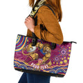 Personalized Brisbane Lions AFL Mascot Leather Tote Bag Aboriginal Dot Art - Dreamtime Football Mascot
