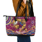 Personalized Brisbane Lions AFL Mascot Leather Tote Bag Aboriginal Dot Art - Dreamtime Football Mascot