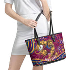 Personalized Brisbane Lions AFL Mascot Leather Tote Bag Aboriginal Dot Art - Dreamtime Football Mascot