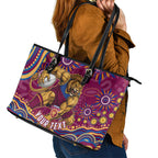 Personalized Brisbane Lions AFL Mascot Leather Tote Bag Aboriginal Dot Art - Dreamtime Football Mascot