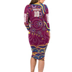 Personalized Brisbane Lions AFL Mascot Long Sleeve Bodycon Dress Aboriginal Dot Art - Dreamtime Football Mascot