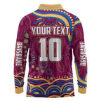 Personalized Brisbane Lions AFL Mascot Long Sleeve Polo Shirt Aboriginal Dot Art - Dreamtime Football Mascot