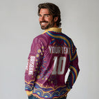 Personalized Brisbane Lions AFL Mascot Long Sleeve Polo Shirt Aboriginal Dot Art - Dreamtime Football Mascot