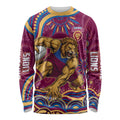 Personalized Brisbane Lions AFL Mascot Long Sleeve Shirt Aboriginal Dot Art - Dreamtime Football Mascot