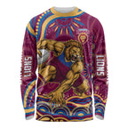 Personalized Brisbane Lions AFL Mascot Long Sleeve Shirt Aboriginal Dot Art - Dreamtime Football Mascot
