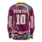 Personalized Brisbane Lions AFL Mascot Long Sleeve Shirt Aboriginal Dot Art - Dreamtime Football Mascot