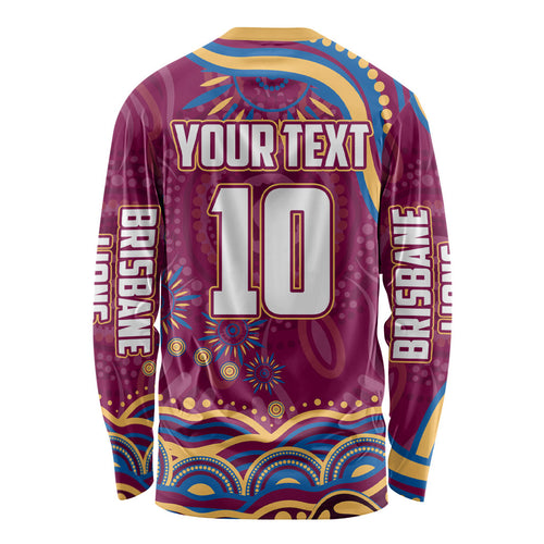 Personalized Brisbane Lions AFL Mascot Long Sleeve Shirt Aboriginal Dot Art - Dreamtime Football Mascot