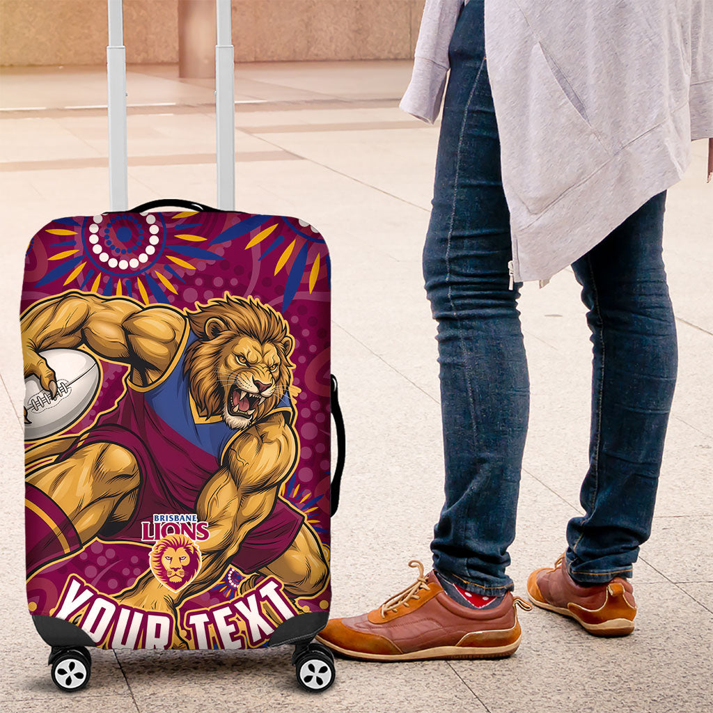 Personalized Brisbane Lions AFL Mascot Luggage Cover Aboriginal Dot Art - Dreamtime Football Mascot