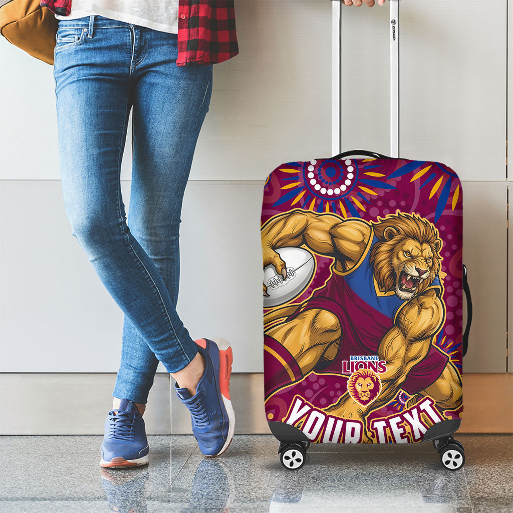 Personalized Brisbane Lions AFL Mascot Luggage Cover Aboriginal Dot Art - Dreamtime Football Mascot