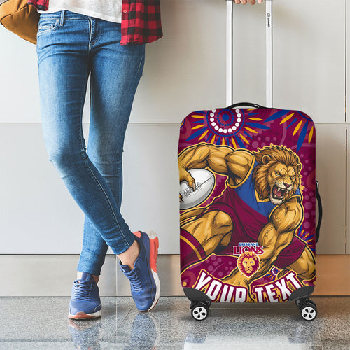 Personalized Brisbane Lions AFL Mascot Luggage Cover Aboriginal Dot Art - Dreamtime Football Mascot
