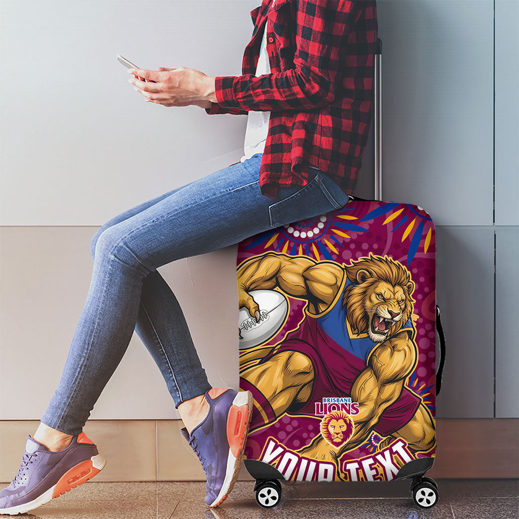 Personalized Brisbane Lions AFL Mascot Luggage Cover Aboriginal Dot Art - Dreamtime Football Mascot