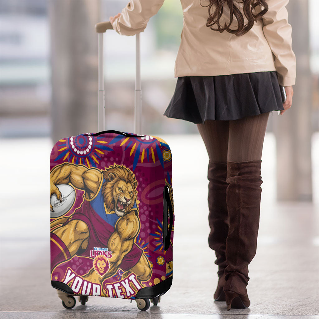 Personalized Brisbane Lions AFL Mascot Luggage Cover Aboriginal Dot Art - Dreamtime Football Mascot