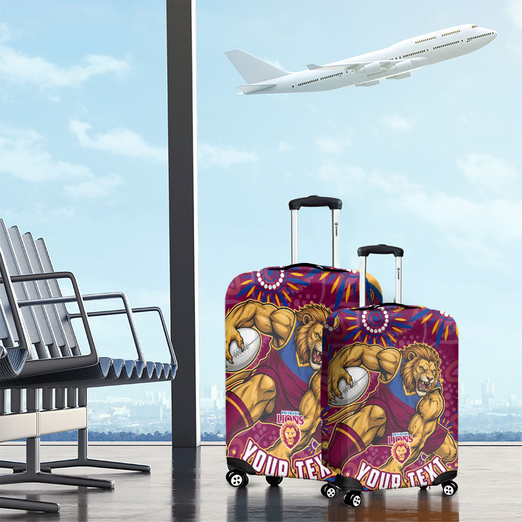 Personalized Brisbane Lions AFL Mascot Luggage Cover Aboriginal Dot Art - Dreamtime Football Mascot