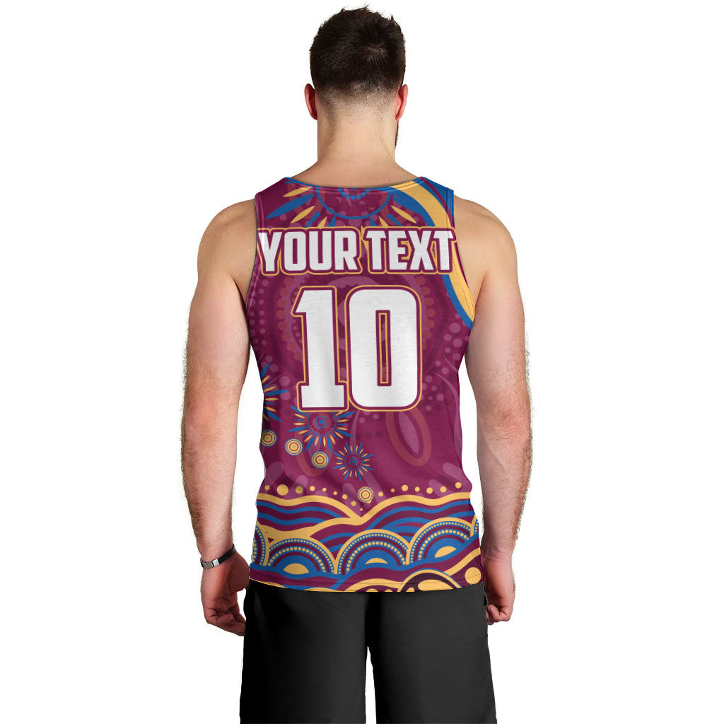Personalized Brisbane Lions AFL Mascot Men Tank Top Aboriginal Dot Art - Dreamtime Football Mascot