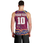 Personalized Brisbane Lions AFL Mascot Men Tank Top Aboriginal Dot Art - Dreamtime Football Mascot