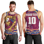 Personalized Brisbane Lions AFL Mascot Men Tank Top Aboriginal Dot Art - Dreamtime Football Mascot