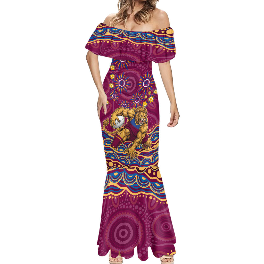 Personalized Brisbane Lions AFL Mascot Mermaid Dress Aboriginal Dot Art - Dreamtime Football Mascot