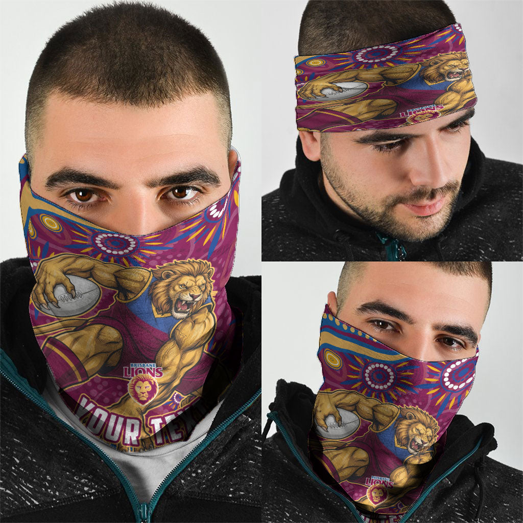 Personalized Brisbane Lions AFL Mascot Neck Gaiter Aboriginal Dot Art - Dreamtime Football Mascot