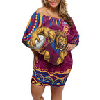 Personalized Brisbane Lions AFL Mascot Off Shoulder Short Dress Aboriginal Dot Art - Dreamtime Football Mascot