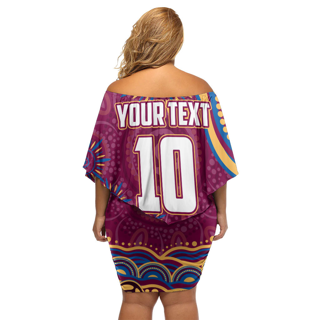 Personalized Brisbane Lions AFL Mascot Off Shoulder Short Dress Aboriginal Dot Art - Dreamtime Football Mascot