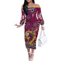 Personalized Brisbane Lions AFL Mascot Off The Shoulder Long Sleeve Dress Aboriginal Dot Art - Dreamtime Football Mascot