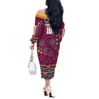 Personalized Brisbane Lions AFL Mascot Off The Shoulder Long Sleeve Dress Aboriginal Dot Art - Dreamtime Football Mascot