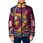 Personalized Brisbane Lions AFL Mascot Padded Jacket Aboriginal Dot Art - Dreamtime Football Mascot
