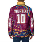 Personalized Brisbane Lions AFL Mascot Padded Jacket Aboriginal Dot Art - Dreamtime Football Mascot