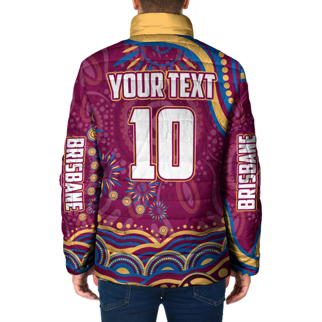 Personalized Brisbane Lions AFL Mascot Padded Jacket Aboriginal Dot Art - Dreamtime Football Mascot