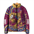 Personalized Brisbane Lions AFL Mascot Padded Jacket Aboriginal Dot Art - Dreamtime Football Mascot