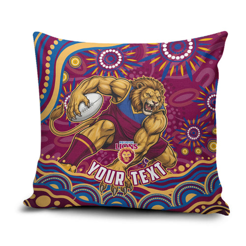 Personalized Brisbane Lions AFL Mascot Pillow Cover Aboriginal Dot Art - Dreamtime Football Mascot