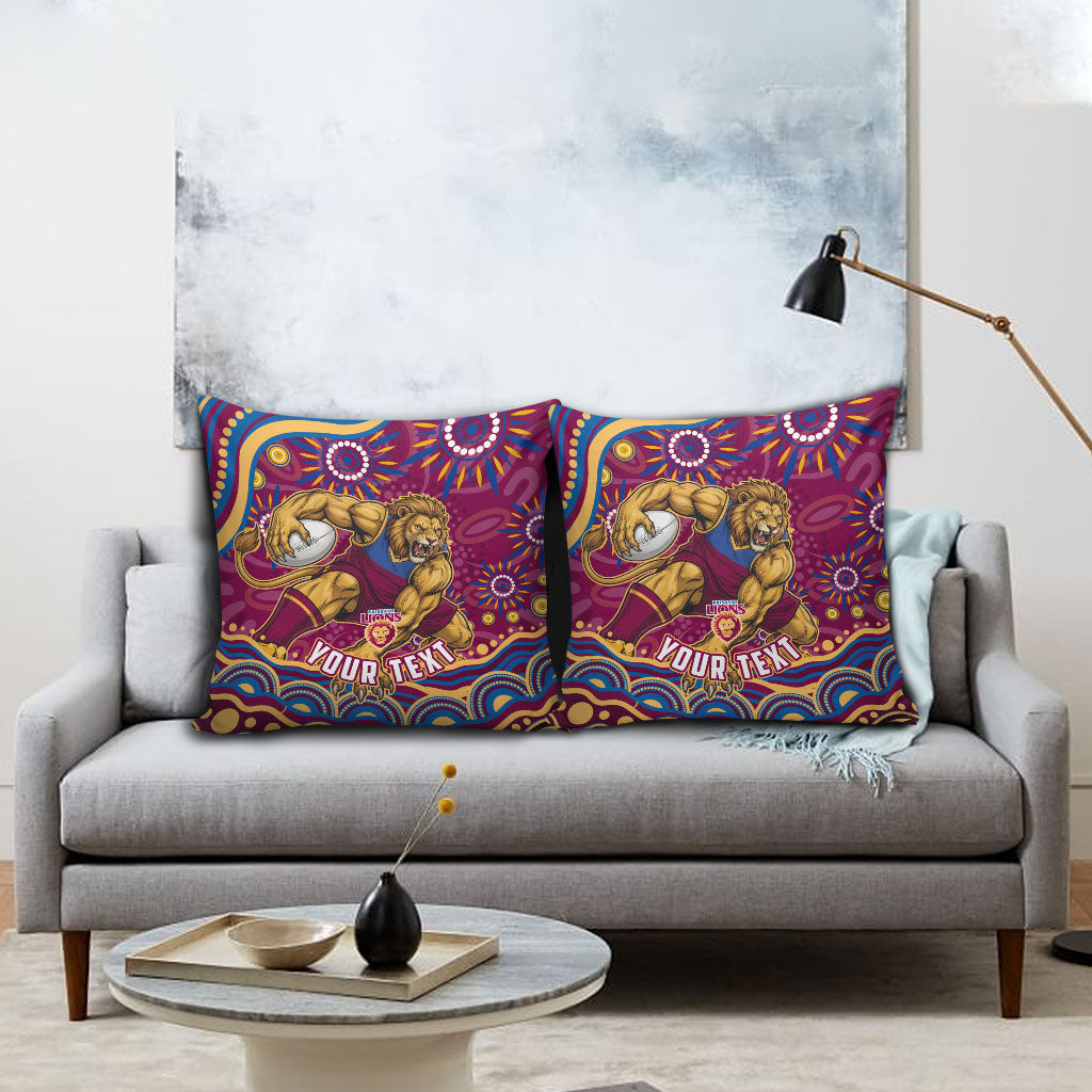 Personalized Brisbane Lions AFL Mascot Pillow Cover Aboriginal Dot Art - Dreamtime Football Mascot