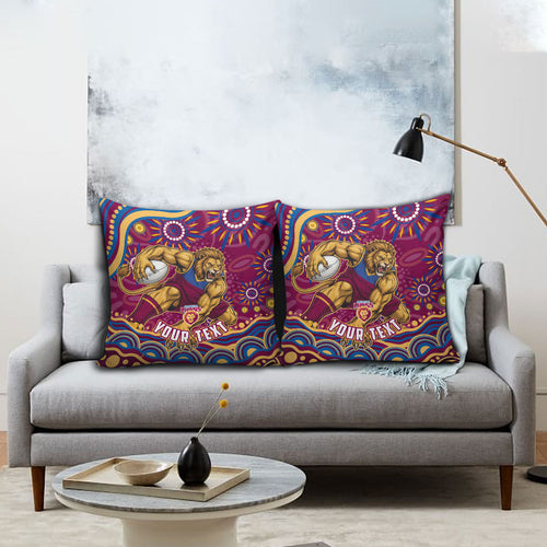 Personalized Brisbane Lions AFL Mascot Pillow Cover Aboriginal Dot Art - Dreamtime Football Mascot
