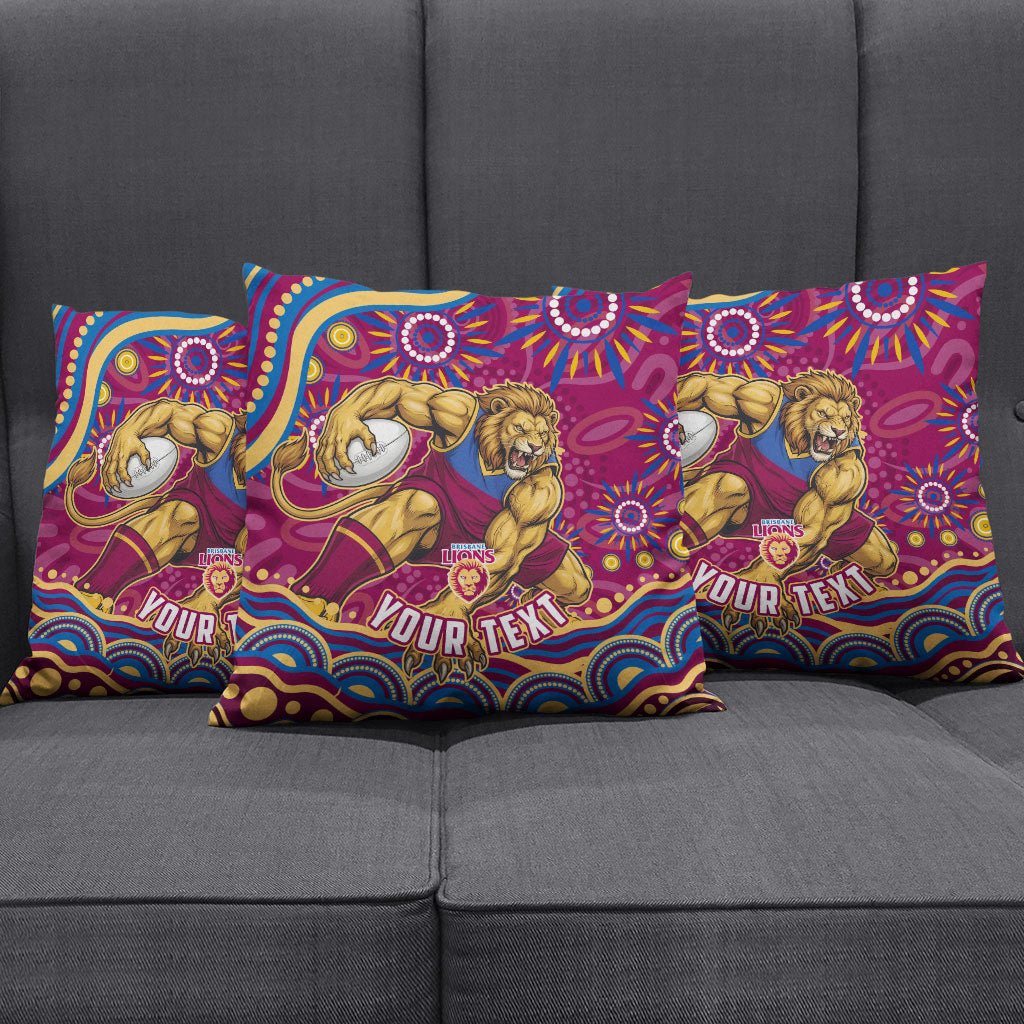 Personalized Brisbane Lions AFL Mascot Pillow Cover Aboriginal Dot Art - Dreamtime Football Mascot
