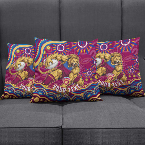 Personalized Brisbane Lions AFL Mascot Pillow Cover Aboriginal Dot Art - Dreamtime Football Mascot