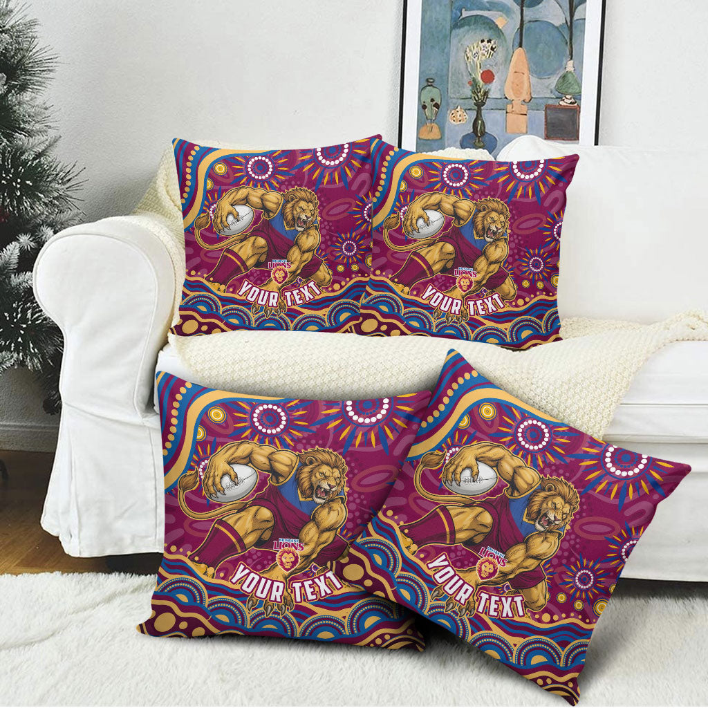 Personalized Brisbane Lions AFL Mascot Pillow Cover Aboriginal Dot Art - Dreamtime Football Mascot