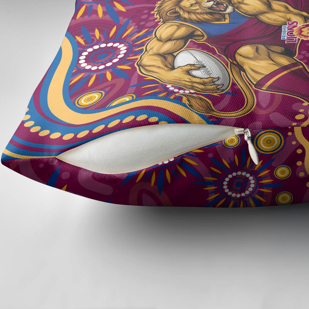 Personalized Brisbane Lions AFL Mascot Pillow Cover Aboriginal Dot Art - Dreamtime Football Mascot
