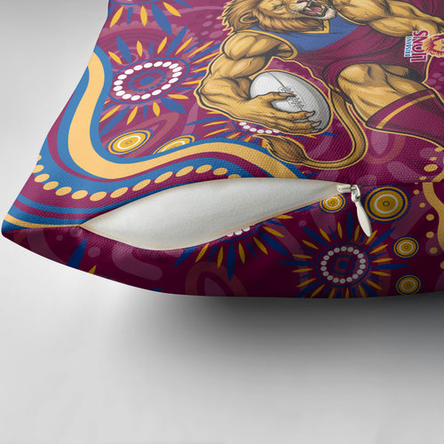 Personalized Brisbane Lions AFL Mascot Pillow Cover Aboriginal Dot Art - Dreamtime Football Mascot