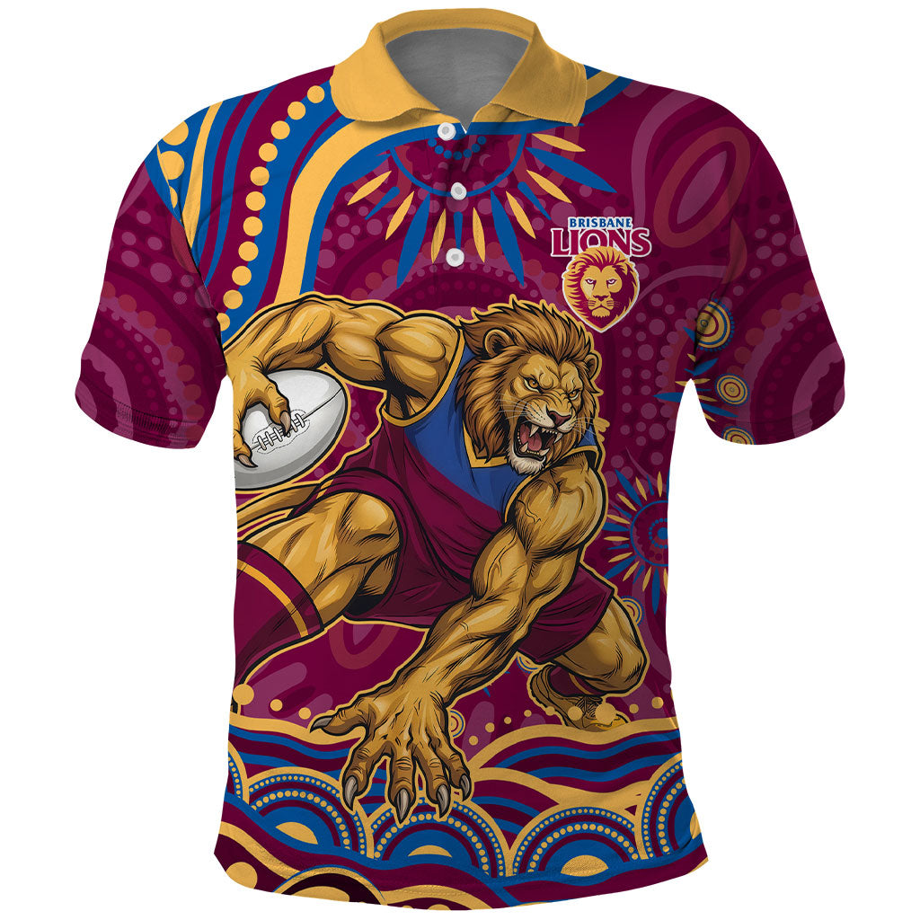 Personalized Brisbane Lions AFL Mascot Polo Shirt Aboriginal Dot Art - Dreamtime Football Mascot