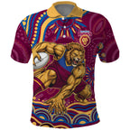 Personalized Brisbane Lions AFL Mascot Polo Shirt Aboriginal Dot Art - Dreamtime Football Mascot