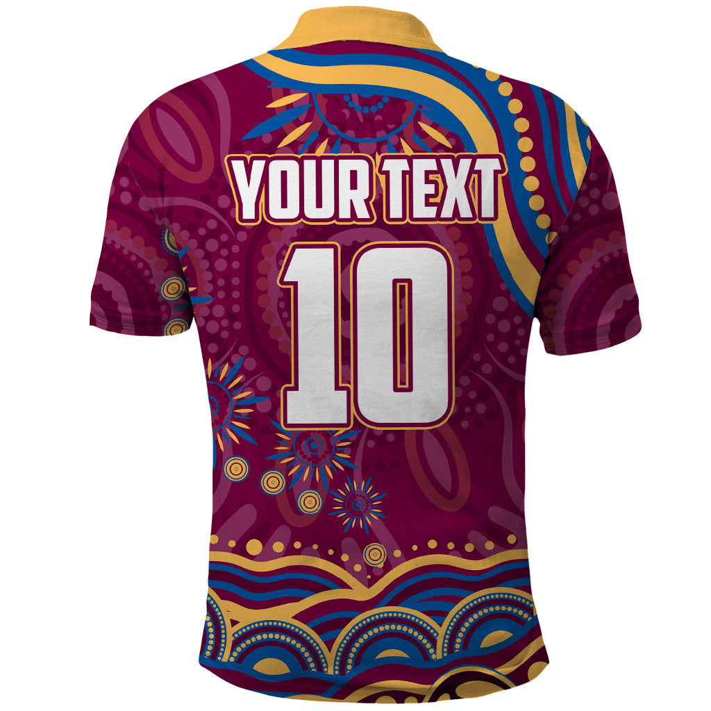 Personalized Brisbane Lions AFL Mascot Polo Shirt Aboriginal Dot Art - Dreamtime Football Mascot