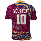 Personalized Brisbane Lions AFL Mascot Polo Shirt Aboriginal Dot Art - Dreamtime Football Mascot