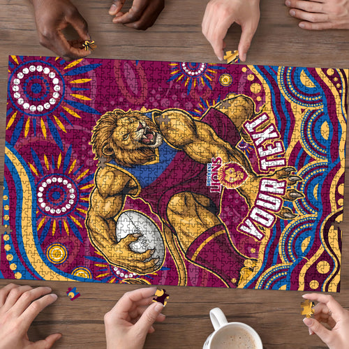 Personalized Brisbane Lions AFL Mascot Puzzle Aboriginal Dot Art - Dreamtime Football Mascot