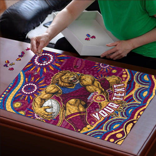 Personalized Brisbane Lions AFL Mascot Puzzle Aboriginal Dot Art - Dreamtime Football Mascot