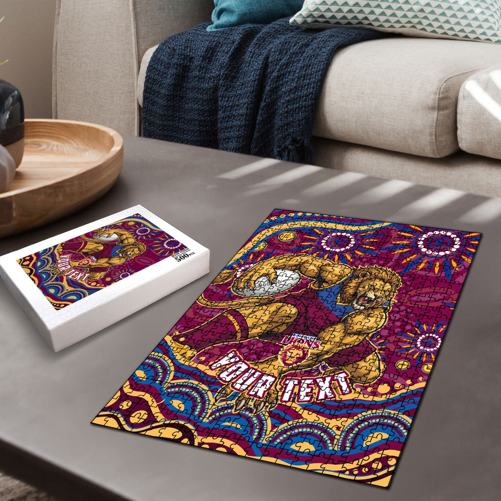 Personalized Brisbane Lions AFL Mascot Puzzle Aboriginal Dot Art - Dreamtime Football Mascot
