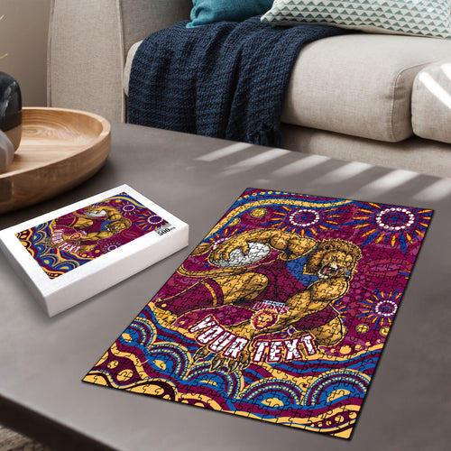 Personalized Brisbane Lions AFL Mascot Puzzle Aboriginal Dot Art - Dreamtime Football Mascot